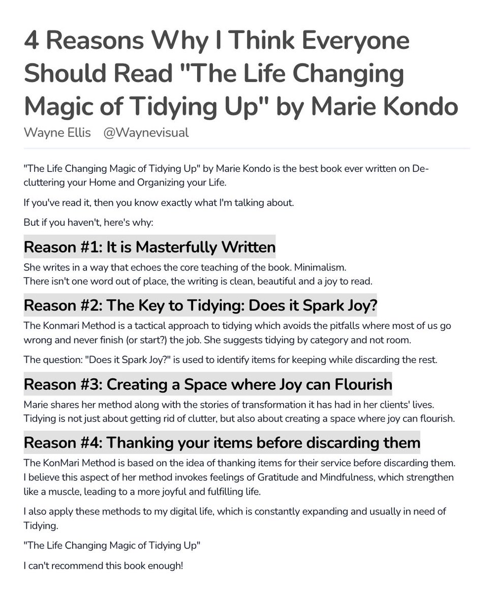 WayneVisual's tweet photo. 4 Reasons Why I Think Everyone Should Read "The Life Changing Magic of Tidying Up" by Marie Kondo

#ship30for30 #minimalism https://t.co/shFNAy2kRA