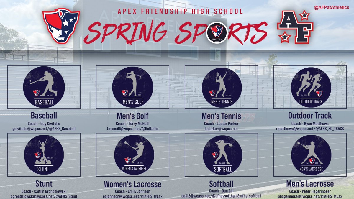 Apex Friendship High School Athletics (@afpatathletics) on Twitter photo Be in the know! Reach out to your coach if you have any questions prior to trying out! <a href="/_BPittman/">Brian Pittman</a> <a href="/Doug_Poppe68/">Douglas Poppe</a> <a href="/AFHS_AD/">AFHS_AD</a> <a href="/AFHSannounce/">AFHS_Announcements</a> @AFHSPac @AFHSPatPit #PatFam #RepAFHS Be in the know! Reach out to your coach if you have any questions prior to trying out! <a href="/_BPittman/">Brian Pittman</a> <a href="/Doug_Poppe68/">Douglas Poppe</a> <a href="/AFHS_AD/">AFHS_AD</a> <a href="/AFHSannounce/">AFHS_Announcements</a> @AFHSPac @AFHSPatPit #PatFam #RepAFHS