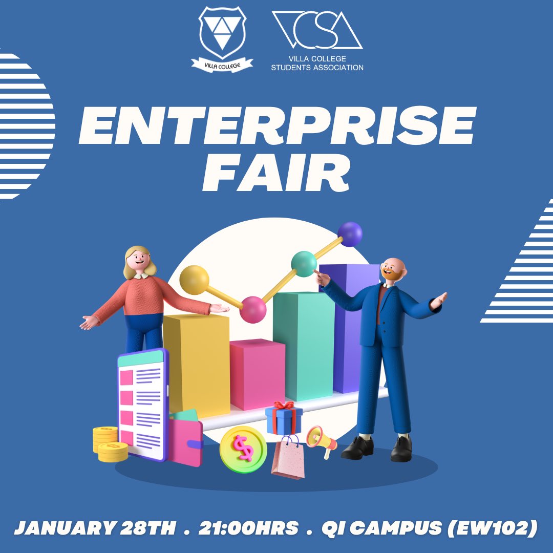 Faculty of Business Management (FBM) in collaboration with VCSA will be hosting an enterprise fair, where students will be showcasing their business ideas to the public.

🗓️ Jan 28th (Saturday)
⏰ 21:00hrs
📍QI Campus (EW102)