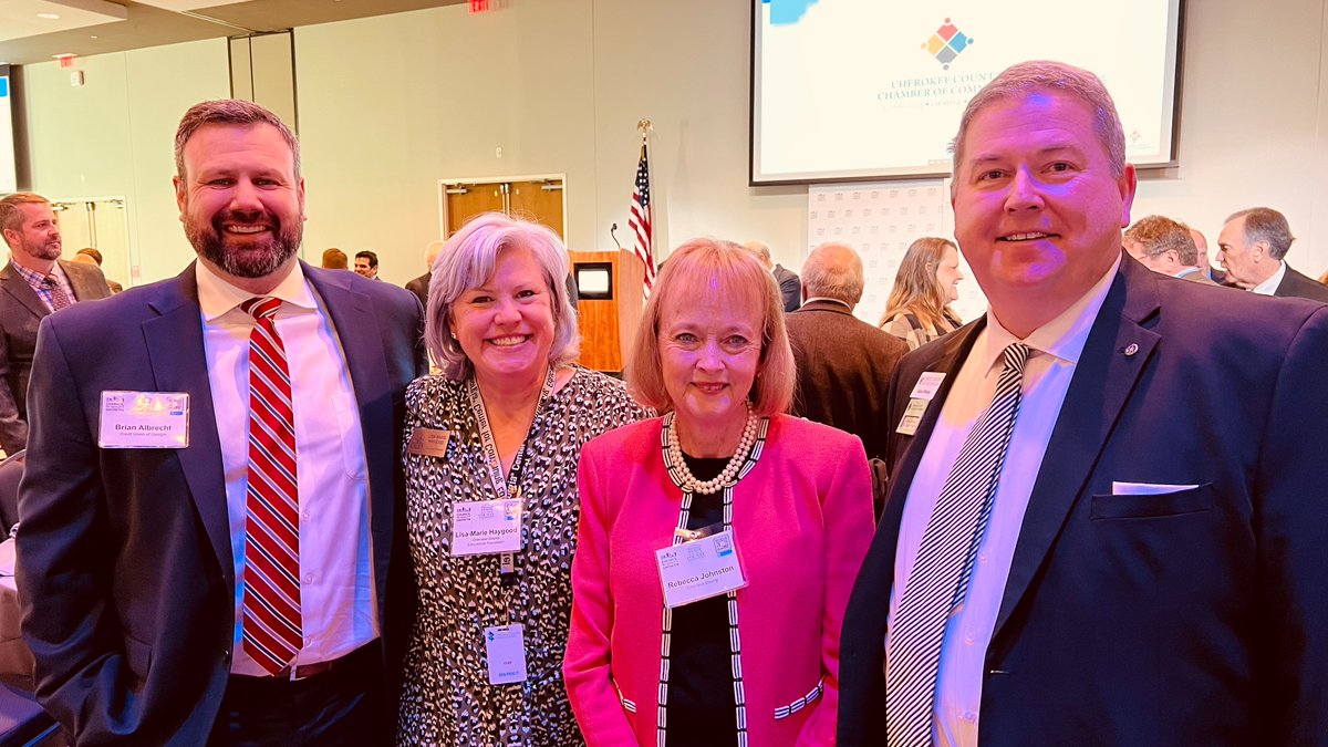 GeorgiaCredit's tweet photo. Brian Albrecht and Jason Blakey enjoyed their time today at the State of the County for Cherokee with Lisa-Marie Haygood, Executive Director of the Cherokee County Educational Foundation, and Rebecca Johnston, Local Historian and wife of County Commission Chair Harry Johnston. https://t.co/oCOCekTg0j
