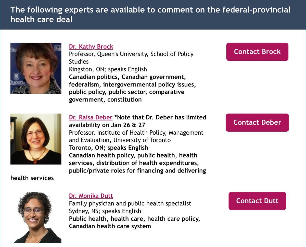 InformedOps's tweet photo. Hey #CdnMedia, experts are available to comment on the new federal-provincial #HealthCare deal.
Dr. Kathy Brock (@drkathybrock)
Dr. Raisa Deber
Dr. Monika Dutt (@Monika_Dutt)
Contact them here: https://t.co/UEWDSRaqKk
#HealthCare #DiversifyYourSources https://t.co/OR2hrnWRNf