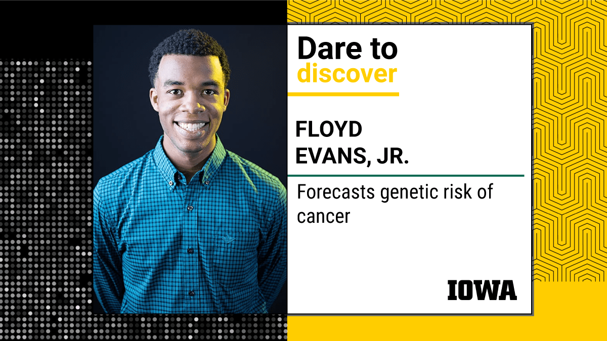 UIowaCS's tweet image. Floyd Evans, Jr. (&apos;22 CS BS | @UIowaMicrobio BA; now @UIowaGenetics PhD student) &quot;with his academic ability, intrinsic motivation and scientific curiosity&quot; is one step closer to &quot;obtaining a PhD and becoming a scientist&quot; [Lori Adams - @IowaSciAcademy Dir.] #ComputationalTools