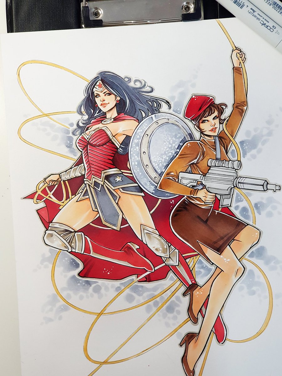 Lisa_Organa's tweet photo. #WonderWoman Wednesday! My Diana & #DCWar battle-doll Mlle. Marie commission by the prolific & amazing contemporary artist @LauraBraga_rt (Archie Comics, Iron Man, #DCBombshells). Also, my Laura WW sketch 💙💛 @girIsofdc @Big5Army @spyvinyl @Tigra_Covered https://t.co/4rBFcX33SJ