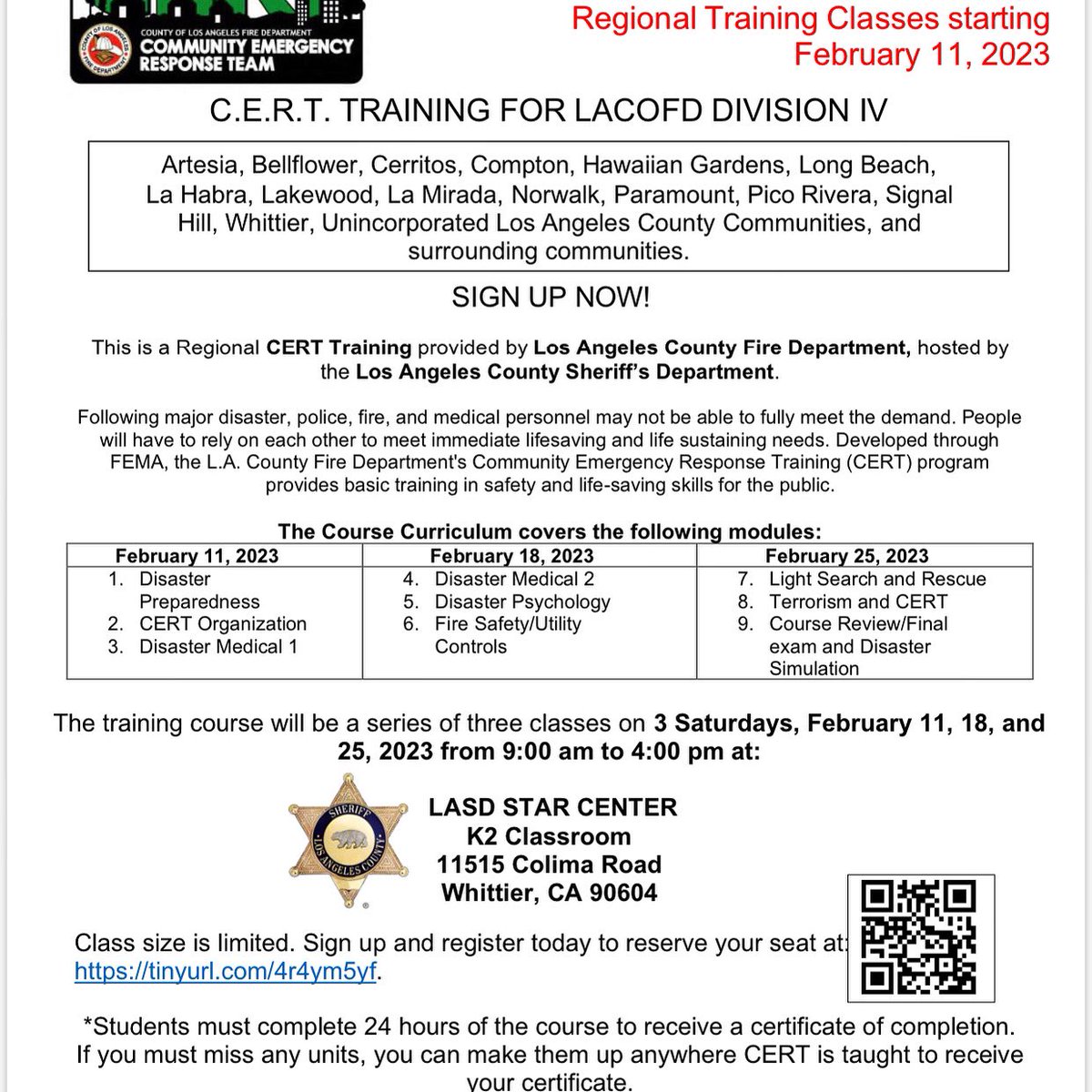 LACoFDDiv4's tweet photo. Coming soon....Community Response Team Training (CERT).

.
.
.

#artesia#bellflower#cerritos#lakewood
#hawaiiangardens#paramount#lamirada#lahabra#signalhill#norwalk#picorivera
#firefighter#firedepartment#losangeles
#janicehahn#lacountyfd https://t.co/0HlZHw22Oa