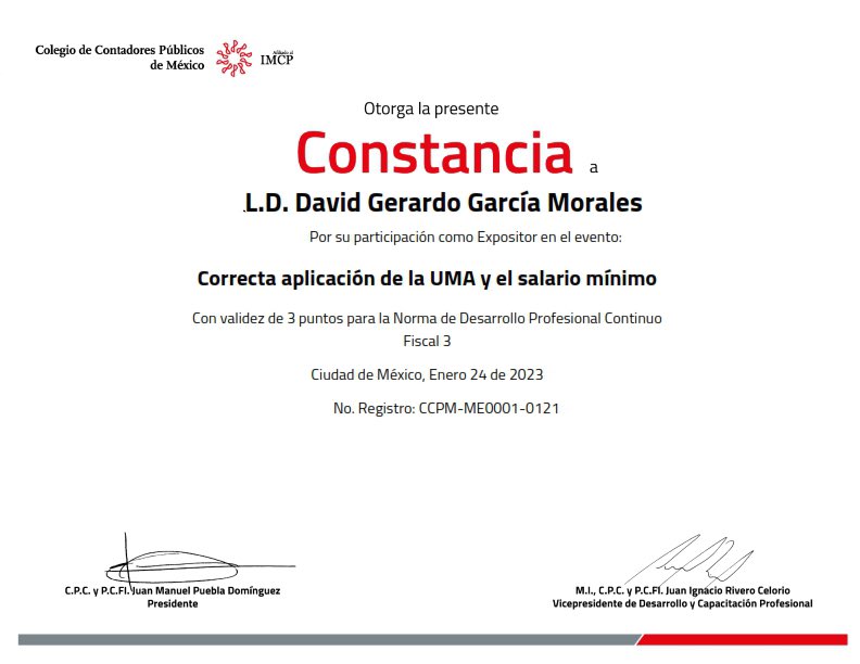 davidgm12's tweet photo. Gracias al @colegiocpmexico por la invitación a participar como expositor en el curso “Correcta aplicación de la UMA y el salario mínimo” https://t.co/vndr3ncqde