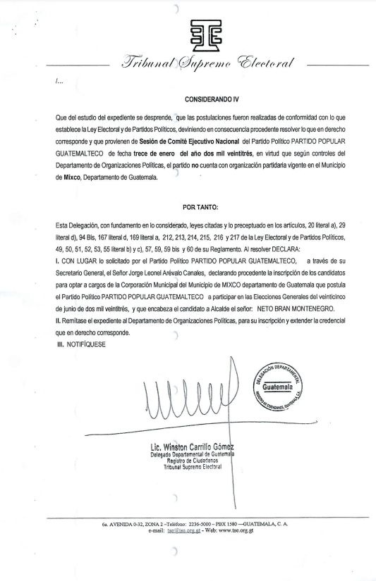 VasquezAbdel's tweet photo. El alcalde de Mixco, @netobran, se convierte en el primer candidato inscrito para las elecciones generales 2023.

El jefe edil de @MuniMixco_ busca la reelección con el Partido Popular Guatemalteco.

Luego de su inscripción hay un plazo de tres días para impugnaciones. https://t.co/89X6TxNhqD