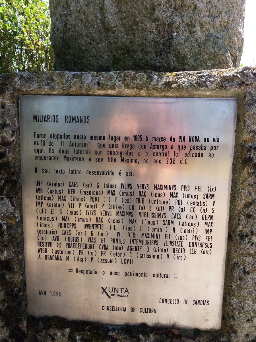 limiator's tweet photo. Miliarios de Vilariño das Poldras (#Sandiás #ALimia #Ourense). Atopados no ano 1995. O #miliario dedicado ó emperador Maximino é posiblemente un dos de maior tamaño da #VíaNova ou Vía XVIII. Á dereita foto da placa coa transcricion do latin @apatrigal @ALimiaNews @Aquis3D https://t.co/ERA6Vakz3s