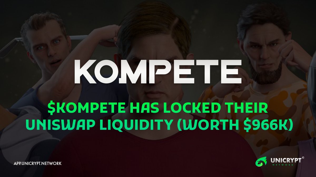UNCX_token's tweet photo. The @KOMPETEgame team has locked 92.7% of their #Uniswap liquidity - worth over $966k. 🔥

Projects with large sums to lock continue to trust #UniCrypt liquidity lockers as we are the most reputable &amp; industry standard. 🛡️

https://t.co/d74PV7llDB #UNCX #KOMPETE #LiquidityLock https://t.co/nFZkCG196u
