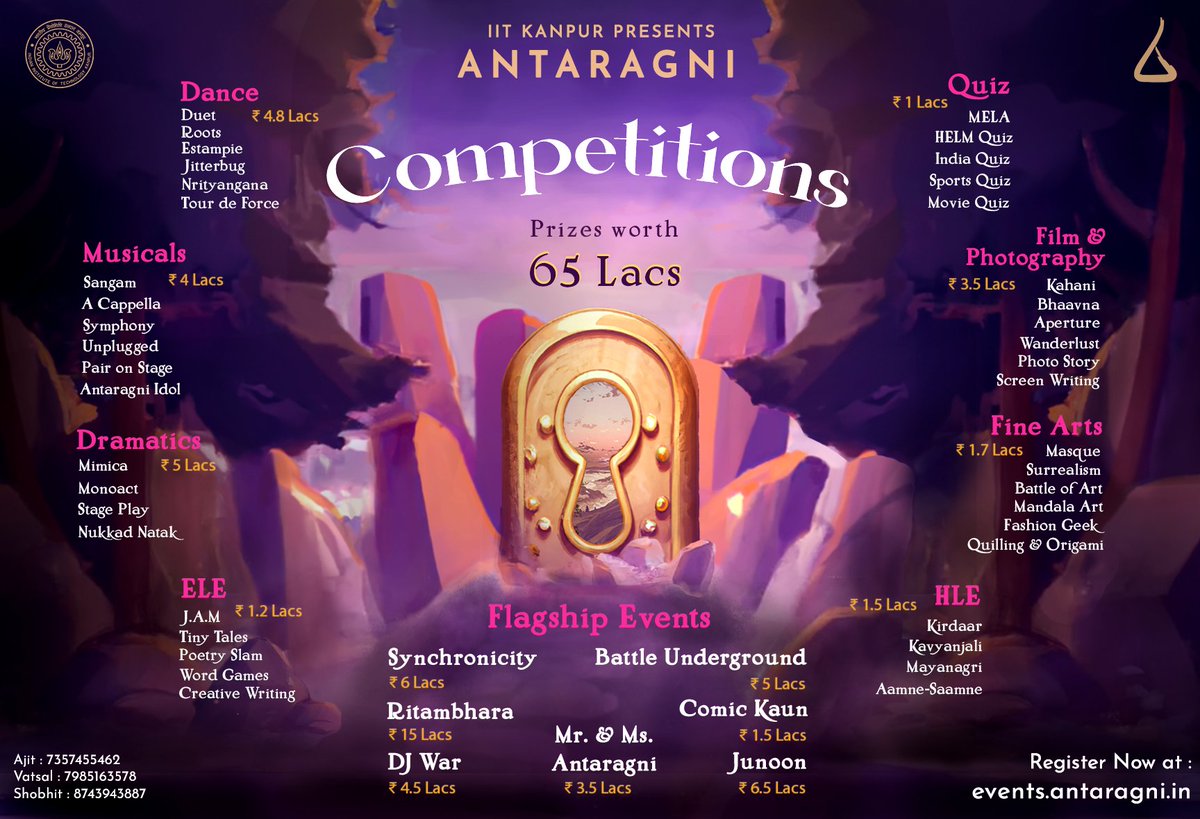 We invite you to be a part of this fiesta of love and life that you'll forever cherish. Whether you're a seasoned competitor or new to the scene, this is your chance to establish your supremacy. It's time to unleash the fire within. 

Register now at events.antaragni.in!