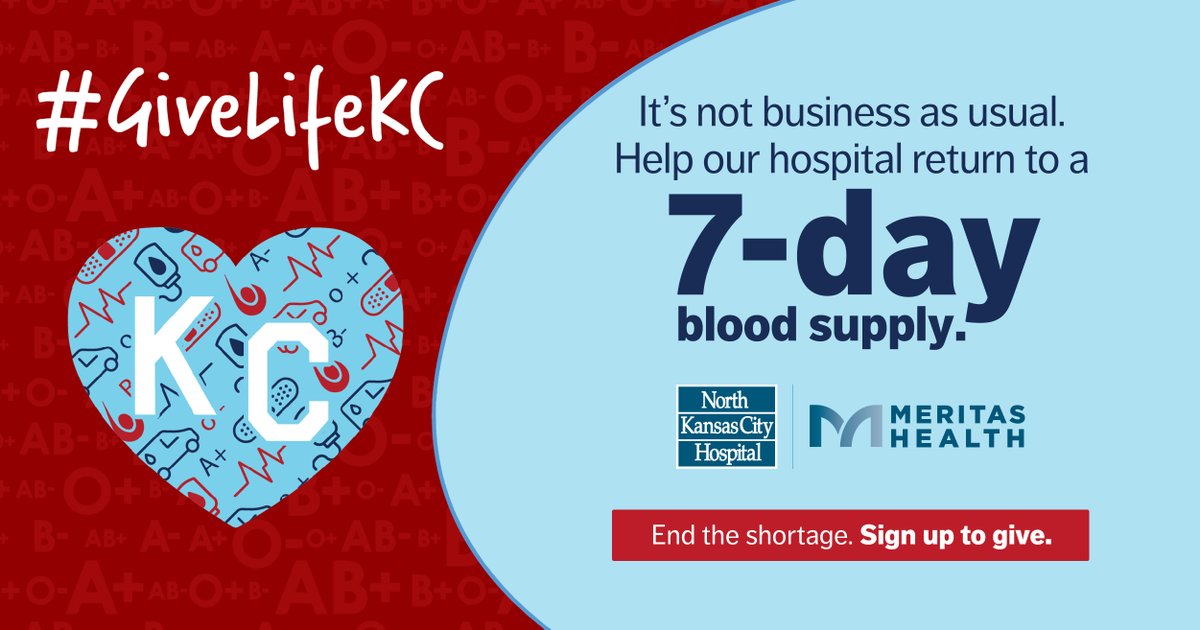 wearenkchealth's tweet photo. We've partnered with @CommBloodCtrKC
in an effort to end the blood shortage in our area. Visit https://t.co/ClQ3sl18nE to register to donate. #givelifekc https://t.co/qfwB34QTbw