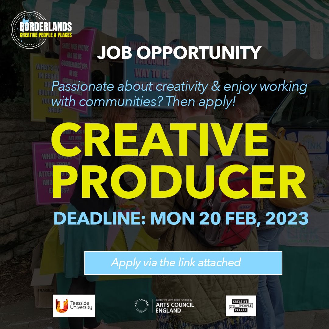 We're recruiting a Creative Producer! The new person will provide arts and cultural expertise, guidance and inspiration to communities across Middlesbrough and Redcar & Cleveland - helping to make a whole range of art forms happen here. (Closing date: Monday 20 February 2023)