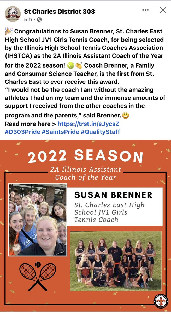 Congratulations Coach Brenner! We’re excited to see you recognized and we thank you for all that you do for students in and out of the classroom! ⚜️<a href="/SBrenner208/">Ms. Brenner</a>
