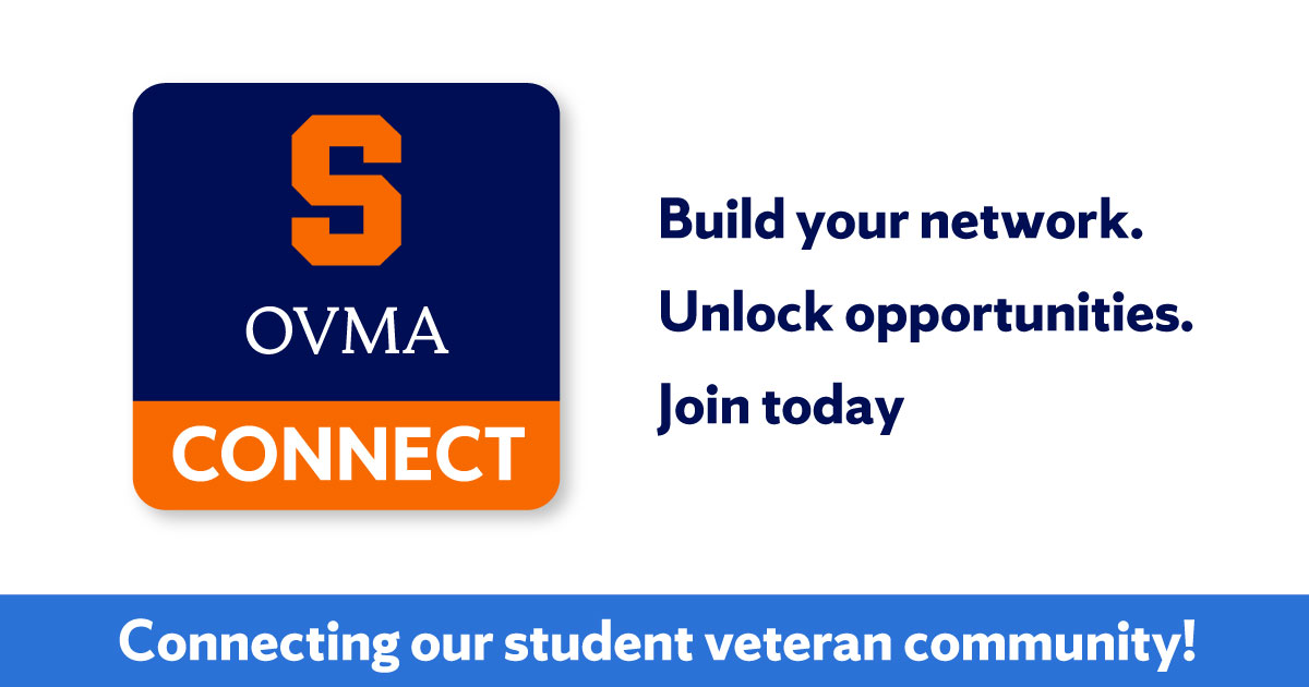 OVMA Connect is connecting our veteran community! Share your expertise, find a mentor, become a mentor, or find your next job. It takes less than 2-minutes to sign up &amp; will instantly connect you with #SyracuseU student vets &amp; alumni: bit.ly/3u6hUpX #BestPlaceForVeterans