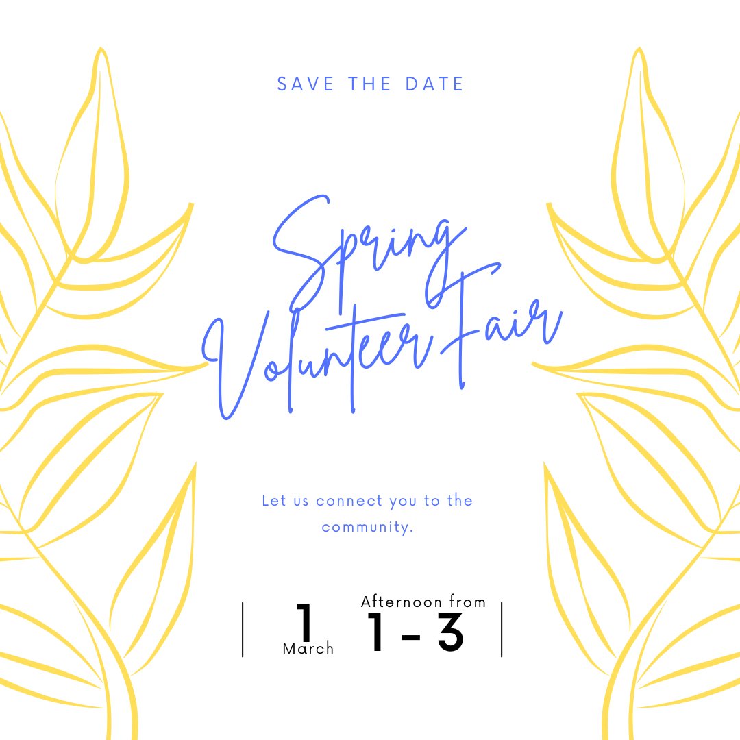 Join us on March 1st for the Spring Volunteer Fair!

There will be a nacho bar and popcorn for you to enjoy as you meet local organizations!