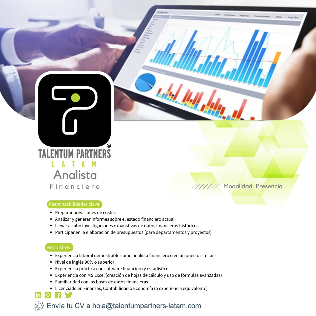 TalentumPartner's tweet photo. Buscamos Analista Financiero Bilingüe familiarizado en bases de datos financieras. Para aplicar, envía tu CV actualizado a ➡️hola@talentumpartners-latam.com
.
Aplica desde nuestro Sitio Web: https://t.co/Kvor8Twzok
.
#finanzas #empleossv #talentomadeinlatam #financialanalyst #sv https://t.co/OyA2fFMuYq
