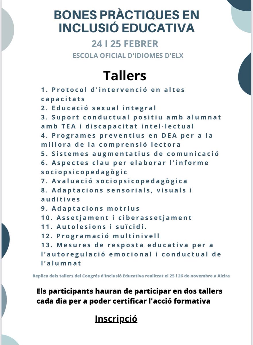 24 i 25 de febrer a ELX. <a href="/GVAeducacio/">GVA Educació</a> <a href="/CEFIREambitINC/">Àmbit d'Educació Inclusiva</a> @GVAinclusio