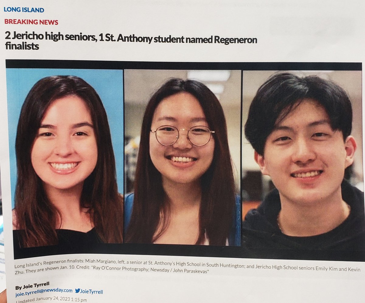 Congratulations iResearch Academy participant,  Miah Margiano (attends St. Anthony HS) and Jericho HS finest (Emily Kim and Kevin Zhu). I'm proud of you all. 😊😊😊
#regeneronsts
<a href="/Society4Science/">Society for Science</a>
<a href="/iResearchCorp/">iResearch Institute</a>
#sciencefair
#scienceeducation
#scienceresearch
#science