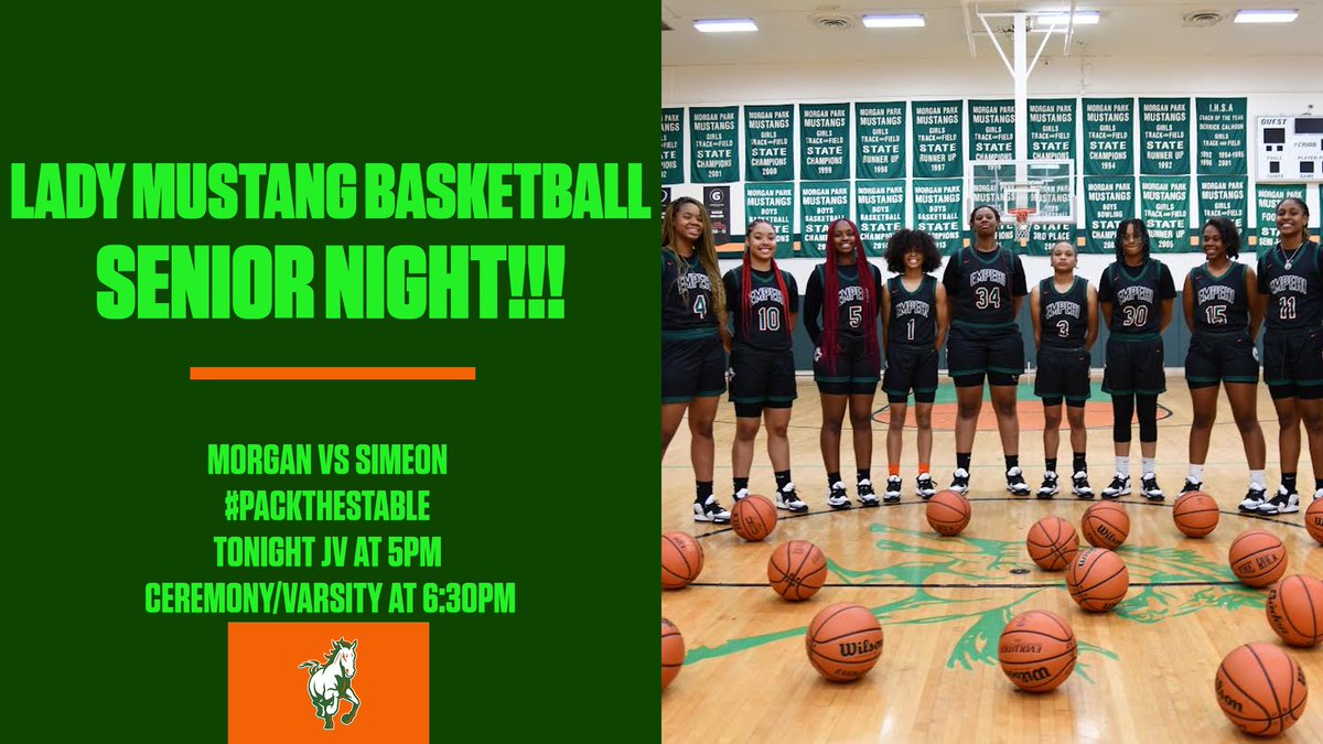 EMPEHIAthletics's tweet photo. Tonight We Say Goodbye to The Lady Mustangs Basketball Team Seniors vs Simeon! JV @5pm Ceremony/V.Game @6:30pm #PackTheStable #empehi #ULeaveMPMPWillNotLeaveU @morganparkad @Chris_CJ @CPLAthletics @Tim_OBrien10 @EMPEHI4Ever @culture_chi @mikeclarkpreps https://t.co/iSzbBiWCDC