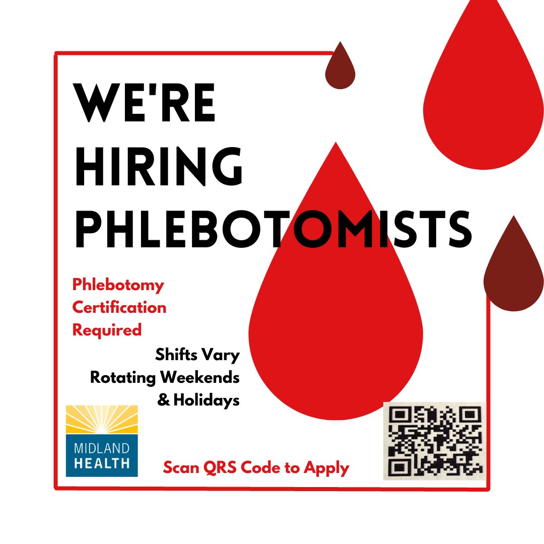 MidlandHealthHR's tweet photo. #Phlebotomy #LAB  #careers #opportunities #recruiting #team #MidlandMemorial #MidlandHealth https://t.co/E8k7A5wDj4