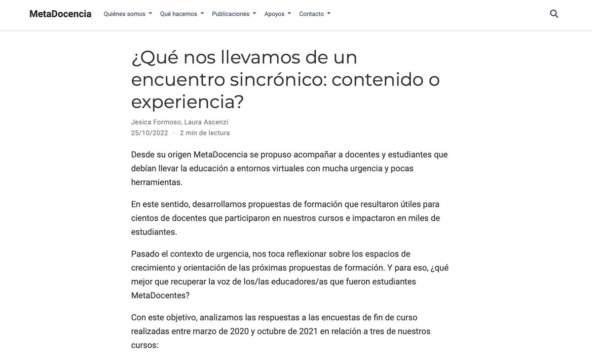 metadocencia's tweet photo. #BlogMD
🍎 Seguimos reflexionando sobre nuestras próximas propuestas de formación a través de esta pregunta metadocente:
🤔 ¿Qué es lo más rico de compartir encuentros sincrónicos: el contenido o la experiencia?
https://t.co/fz5NR9rTDp https://t.co/WGXLSVdbX6