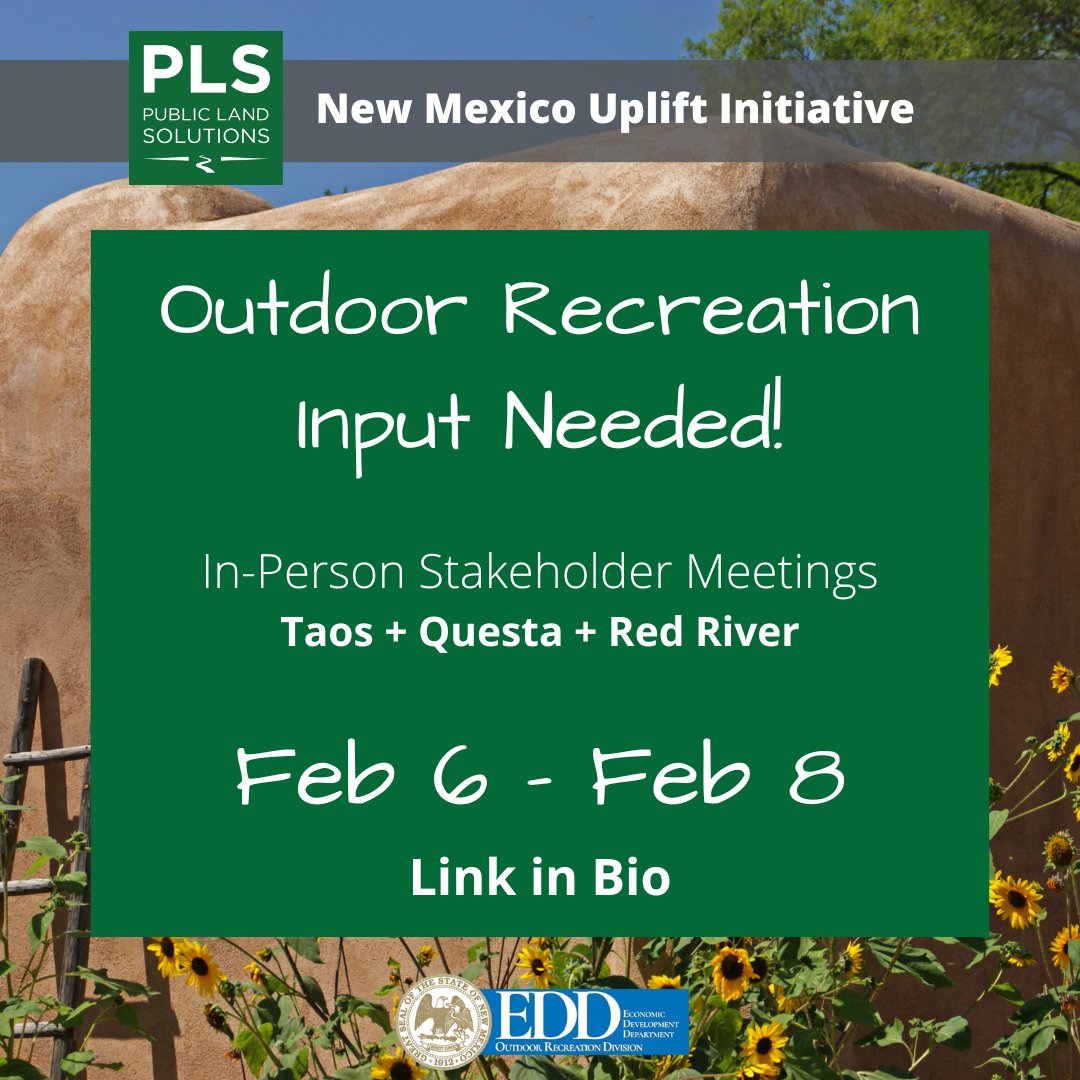 NMoutdoorrec's tweet photo. Announcement: 2023 NM Uplift In-Person Stakeholder Meetings are beginning! 

Chama + Abiquiu + Los Alamos + Española + Santa Fe + Taos + Questa + Red River

Register today, and stay involved. Link in bio.

#NMUplift #OutdoorEcon #OutdoorRec #Recreation #NMOutside #NorthernNM https://t.co/vHAX4tckbj