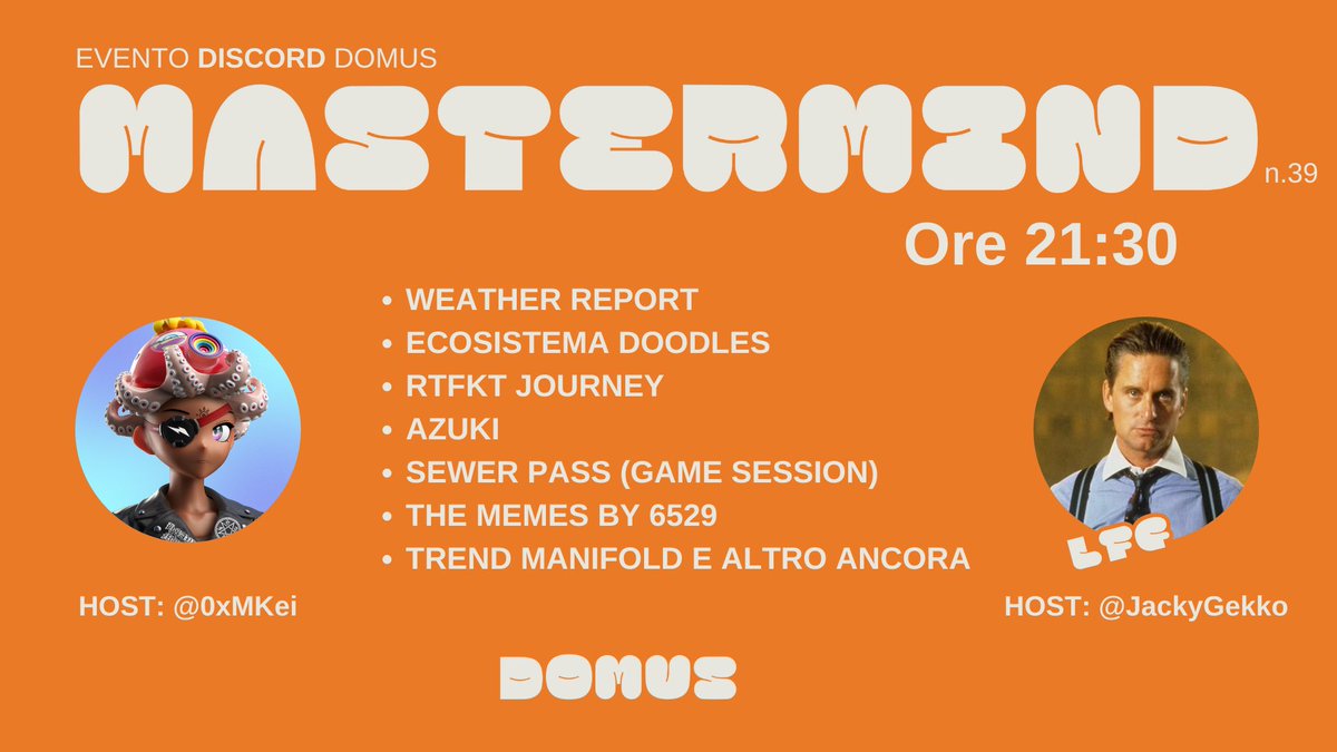 Ci vediamo in MasterMind questa sera ore 21:30, come ogni Mercoledi, con gli Inquilini di Domus per discutere e condividere news e trend di mercato!🎙️🧠