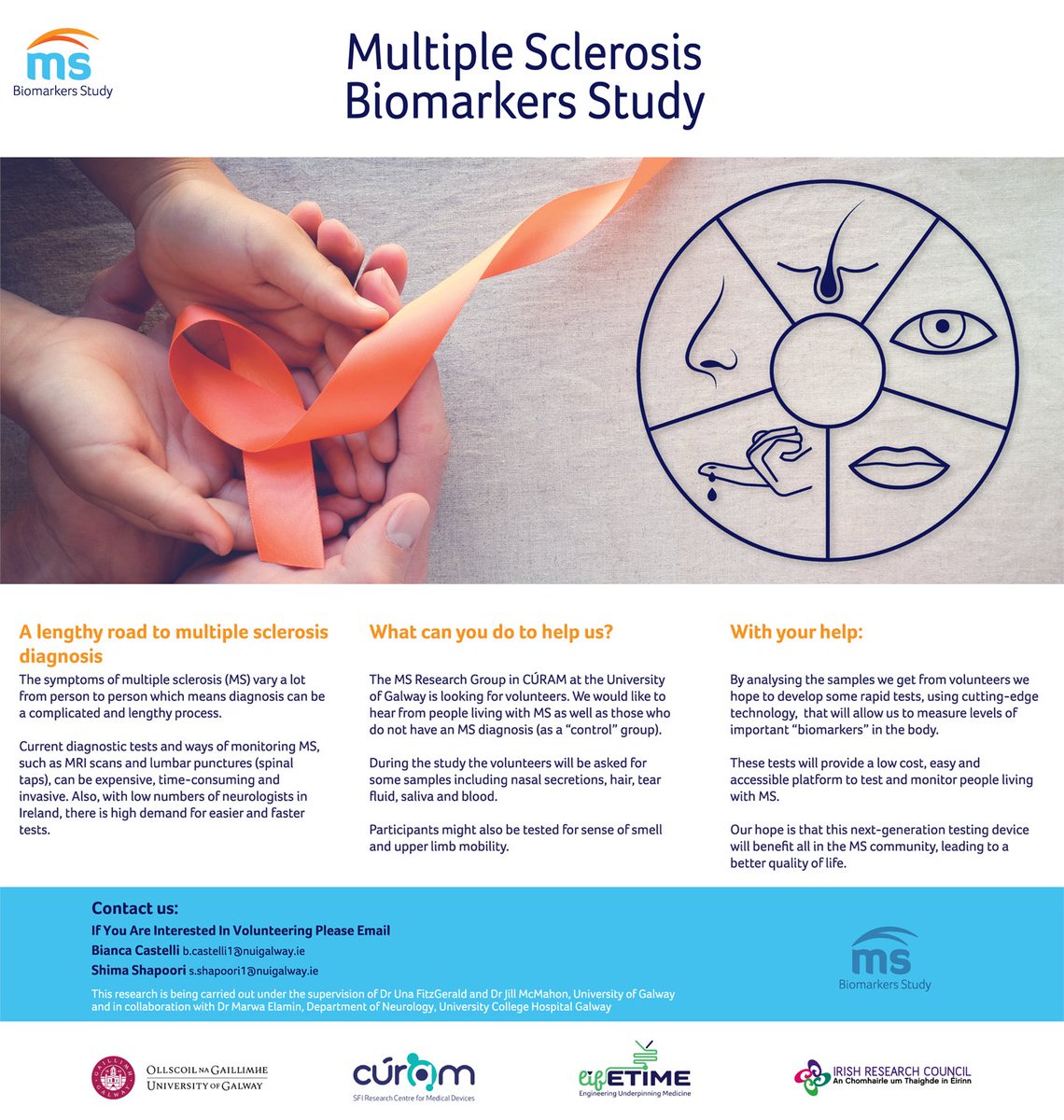 We are happy to announce that we have officially began to recruit volunteers for our MS biomarkers study! Want to know more? All the info is in our leaflet below! @shimashapoori @CURAMdevices
