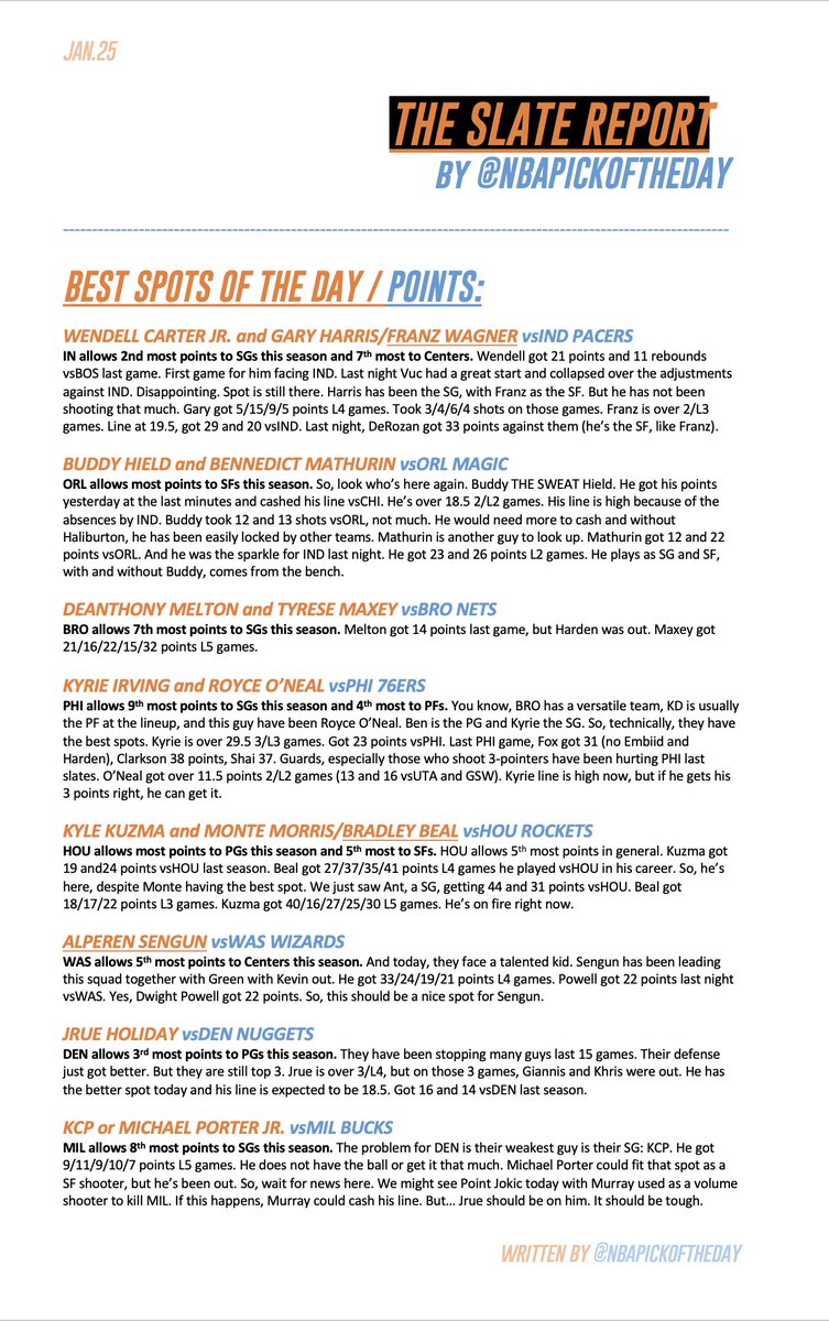 NBA Pick of the Day on Twitter "🎯 BEST SPOTS OF THE DAY / JAN.25 Huge