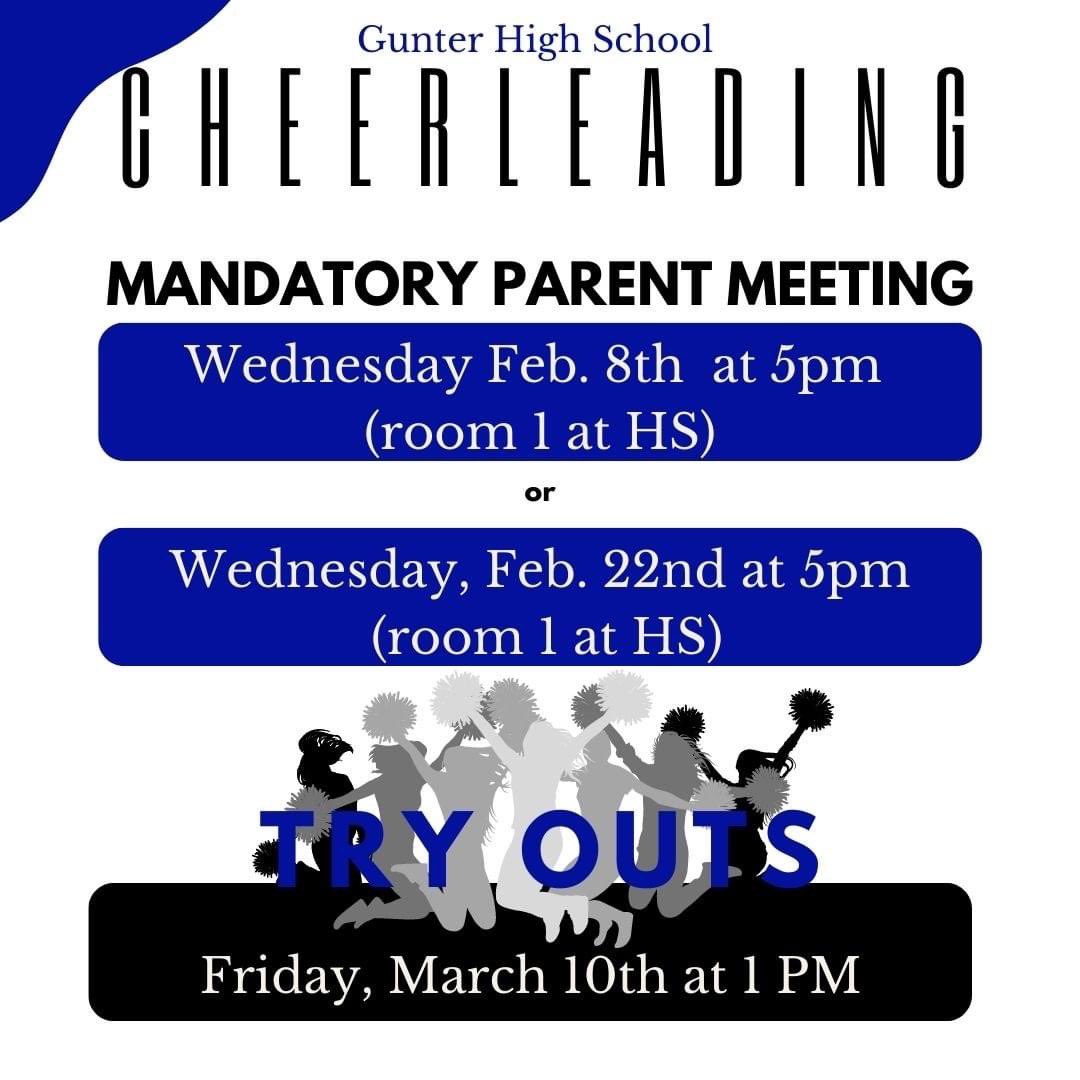 Interested in trying out for GHS Cheerleading? Pick up your tryout packet beginning February 1st from Office B at the high school.