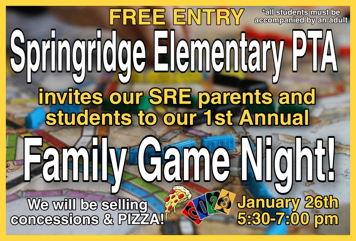 Join us tomorrow evening from 5:30-7:00 pm for Family Game Night at Springridge.