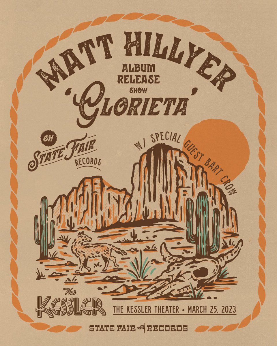 JUST ANNOUNCED: Bart Crow will be joining Matt Hillyer at the "Glorieta" album release show, March 25th at the Kessler. Tickets: prekindle.com/event/73213-ma…