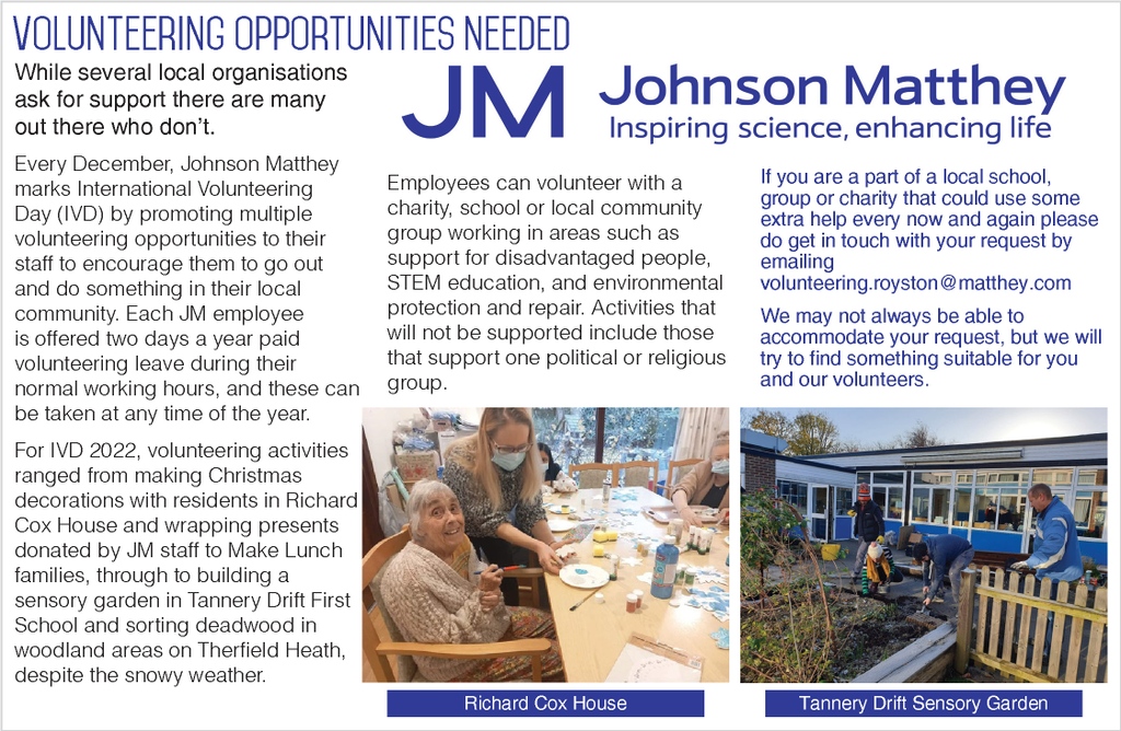 Johnson Matthey are seeking volunteering opportunities....
⁠
To read more visit: bit.ly/VolunteeringOp… ⁠⁠

#JohnsonMatthey #JM #Volunteering #InternationalVolunteeringDay #IVD #IVD2022