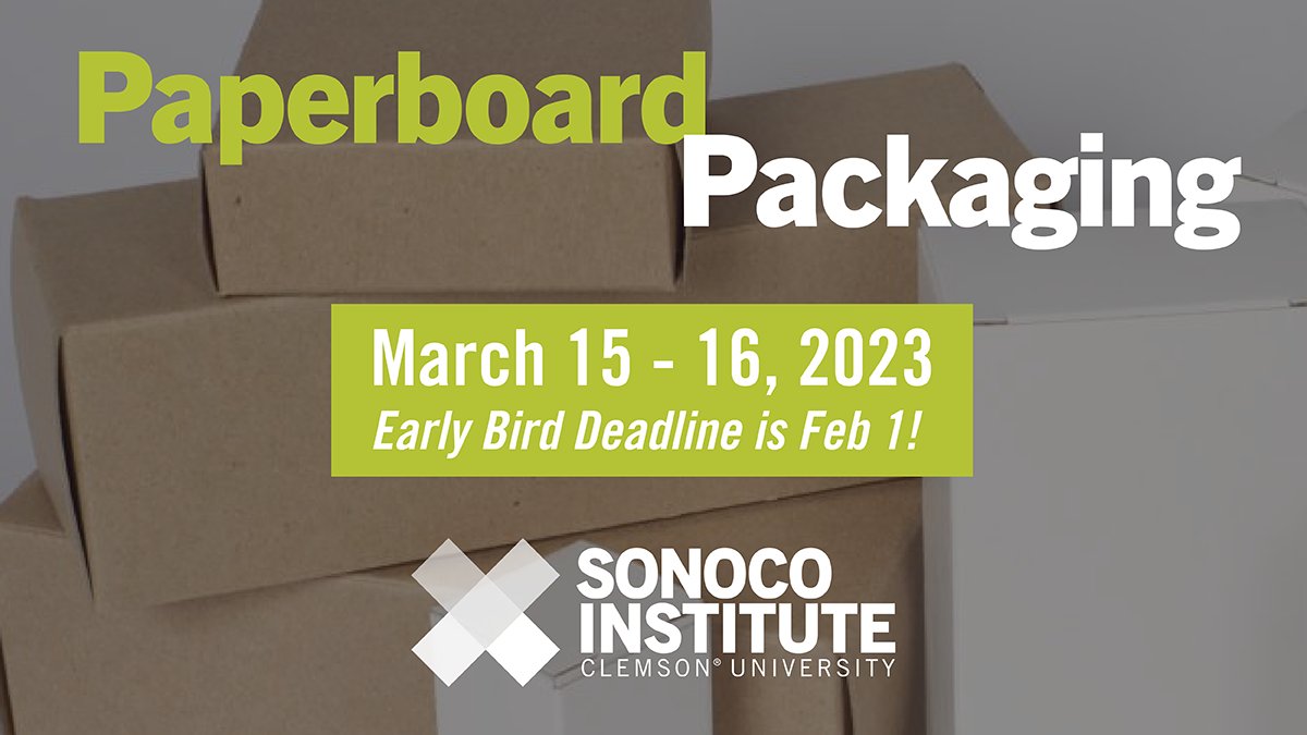 SonocoInstitute's tweet image. ONE WEEK LEFT to get a $100 discount on the March Paperboard Packaging Seminar! Register today and Save! ecs.page.link/DQiEj @ClemsonUniv @clemsonbusiness @DanMalenke #packagingdesign #packaging #paperboard #paperboardpackaging