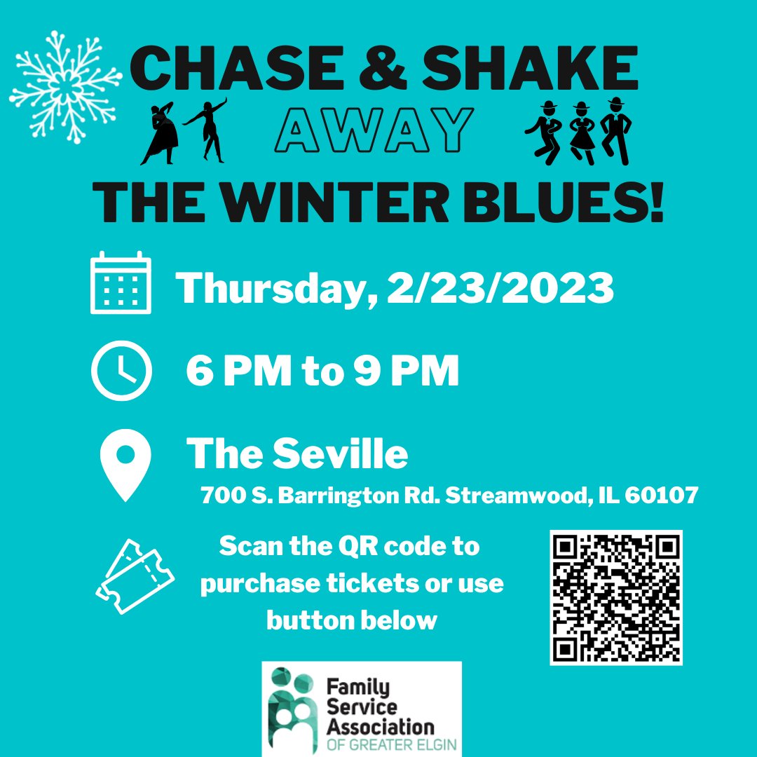 FSAElgin's tweet image. Chase &amp;amp; Shake Away the Winter Blues with FSA!
Come learn how FSA continues to serve our community and meet the mental health needs of our clients and neighbors. 💚

Get your tickets today! buff.ly/3Rf6Ukp

*Sponsorship opportunities available.