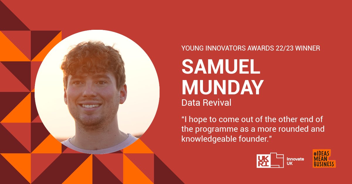 UoS Chemistry & Chemical Engineering (@uoschem_chemeng) on Twitter photo We are delighted to announce that Sam Munday <a href="/Smund27/">Sam</a> Co-Founder Data Revival, is a winner of a Young Innovators Award from <a href="/innovateuk/">Innovate UK</a>. The funding and support will allow Data Revival to accelerate its growth and development' <a href="/innovateuk/">Innovate UK</a>
ktn-uk.org/programme/youn… We are delighted to announce that Sam Munday <a href="/Smund27/">Sam</a> Co-Founder Data Revival, is a winner of a Young Innovators Award from <a href="/innovateuk/">Innovate UK</a>. The funding and support will allow Data Revival to accelerate its growth and development' <a href="/innovateuk/">Innovate UK</a>
ktn-uk.org/programme/youn…