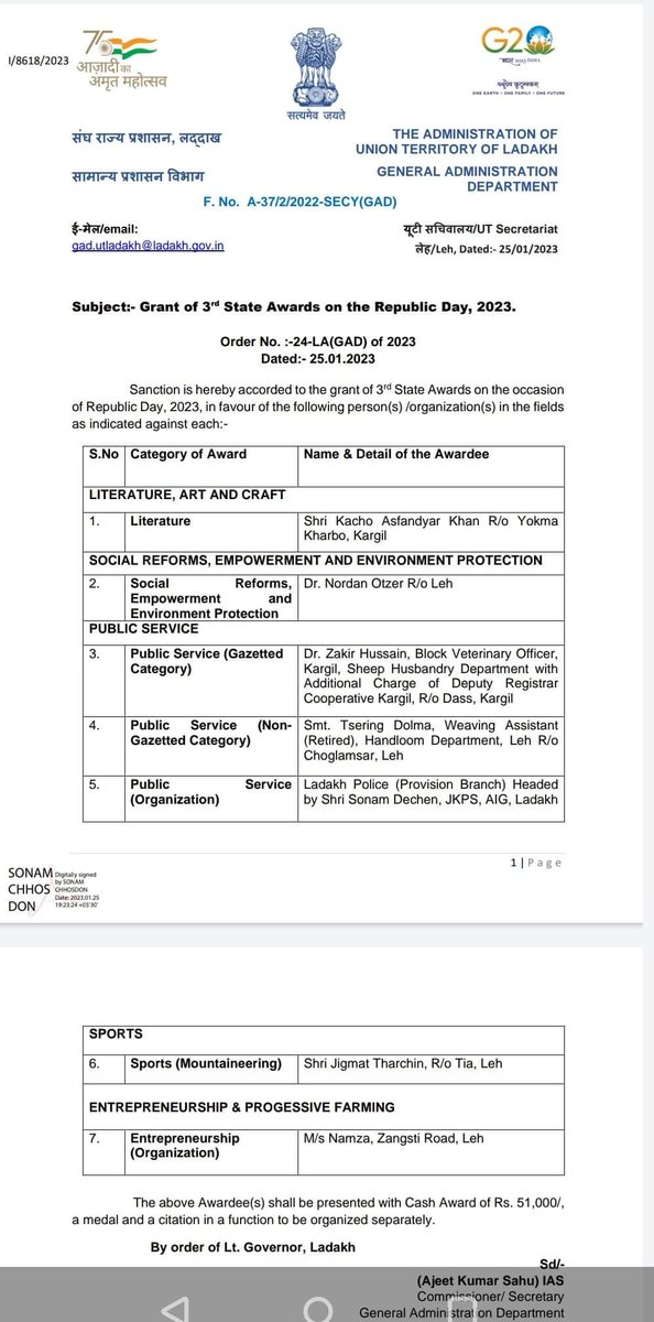 thinles_ladakh's tweet image. Warmest congratulations to all the Awardees of #UTLadakh's 3rd State Award. Wishing you all more success in the future.  

#LadakhStateAward