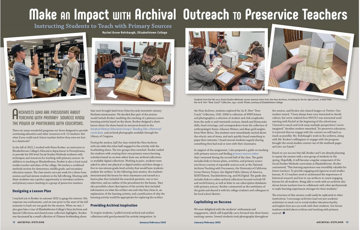 MrBookerEDU's tweet photo. Check out the article that @EtownCollege's @RMarieGrove published for the @HighLibrary in @archivists_org's publication on our #SSMethods students and primary sources! https://t.co/zovzuLpy0D