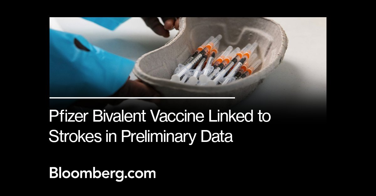 business's tweet photo. Pfizer's bivalent shot for Covid has shown a potential link to stroke in people 65 and older.