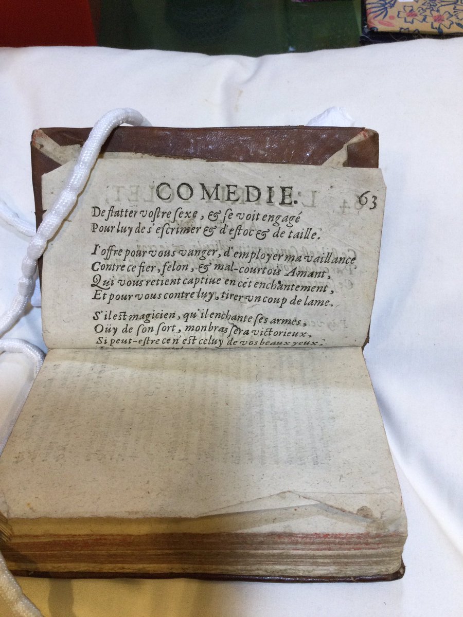 Innerpeffray's tweet photo. More lovely #bindingwaste in this copy of De Auctoritate S Scripturae, Socinus, 1611. Comedie L Espirit Folet, with dialogue between Carille and Florestan https://t.co/h9UApQatuS