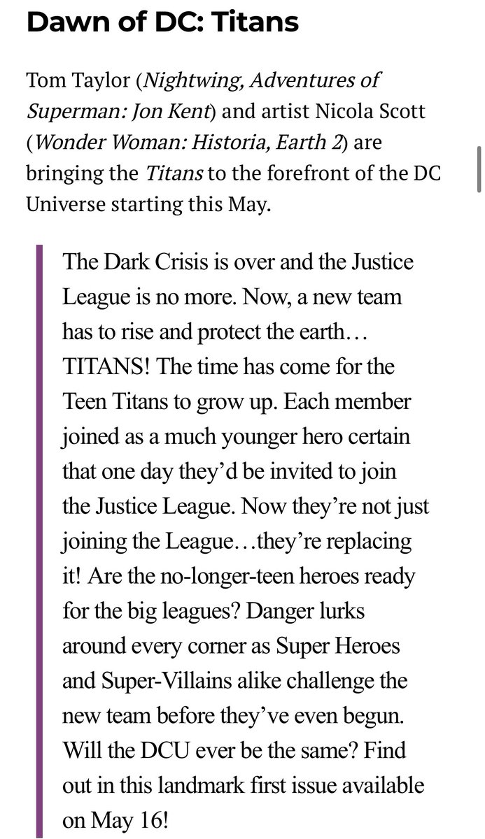 tom taylor writing a new titans book… is Nightwing ending? getting a new writer? running alongside? hm.