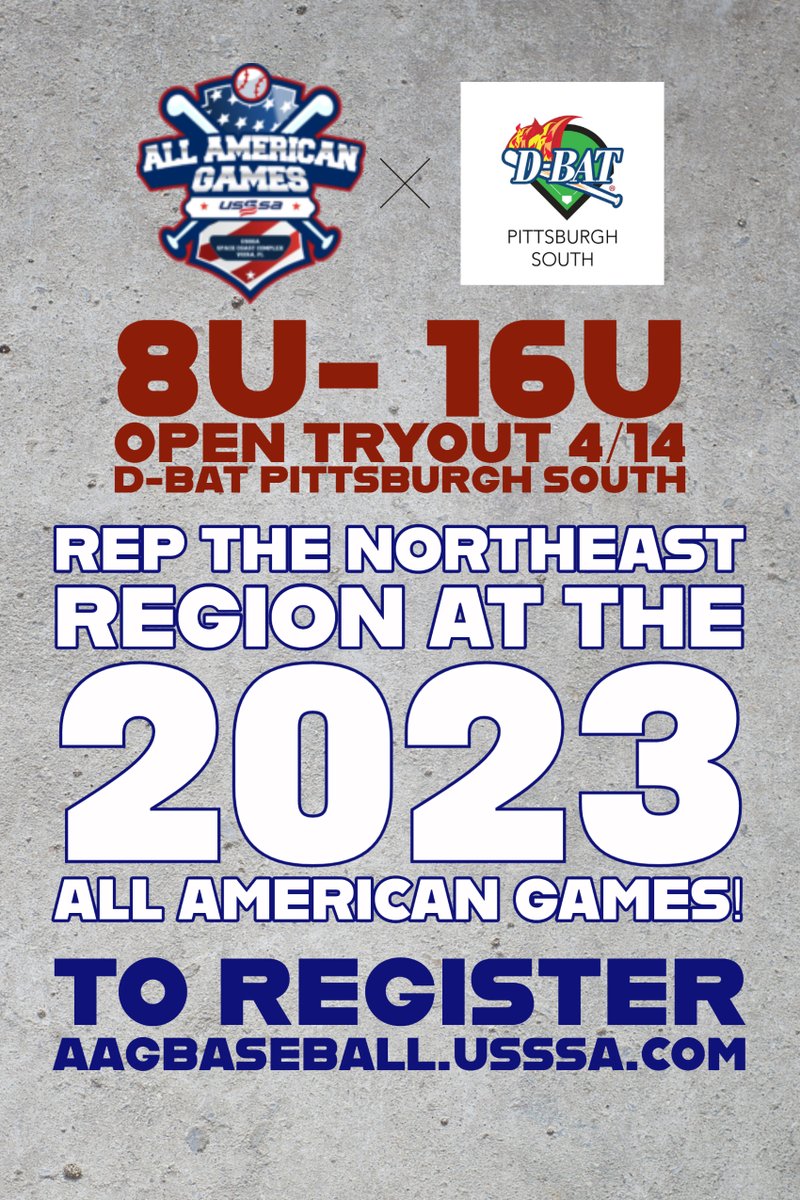 🔥⚾️HEY PITTSBURGH! CALLING ALL ELITE BASEBALL ATHLETES 8U-16U!⚾️🔥

***OPEN TRYOUT***
<a href="/usssabaseball/">GBarfield</a> All American Games
4/14/23
Location: D-BAT Pittsburgh South

Learn more about this opportunity here:
aagbaseball.usssa.com/about-us/

REGISTER TODAY!

#DBATPittsburghSouth #WeAreFamily