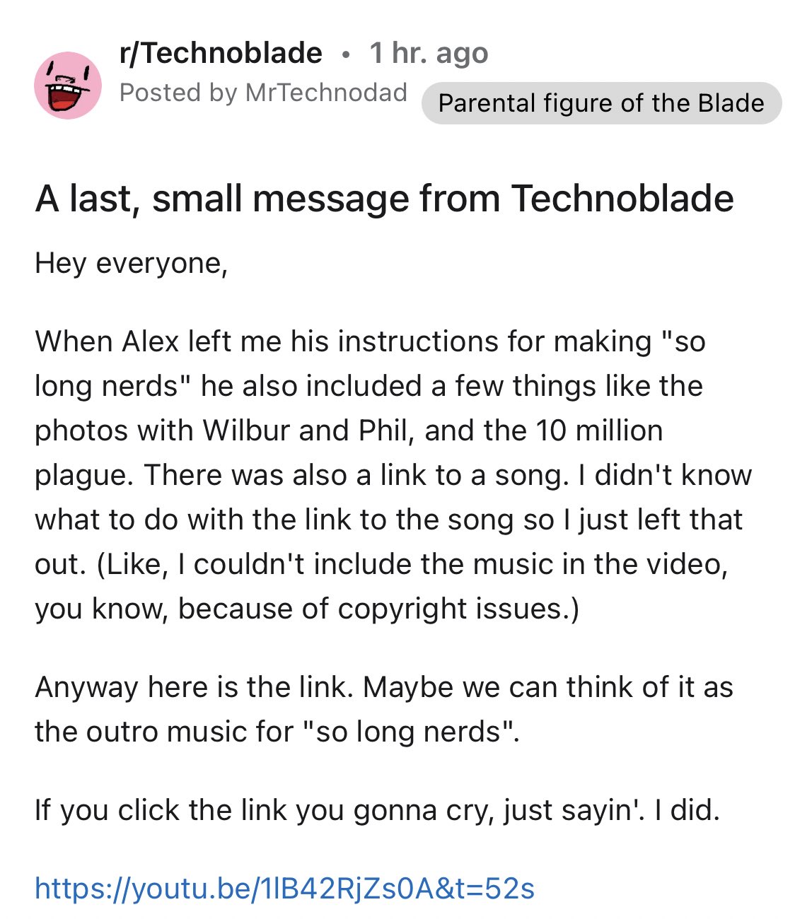 Dream said this when he lost at the end this really just makes you respect  him even more !! : r/Technoblade