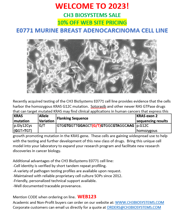 CH3BioSystems's tweet photo. Happy New Year! Check out this month's deal on our E0771 Cells! https://t.co/204OcSHU29