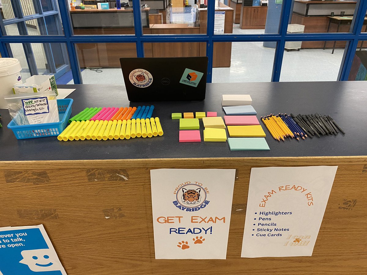 teachmcconnell's tweet image. @BayridgeSS_LDSB is getting ready for exams! Students can make their own ‘Exam Ready Kit’ and pick up an ‘Anxiety Strategies Kit’ in the main foyer at lunch! Cocoa and Cram sessions begin after school in the BSS Learning Commons! #wevegotthis