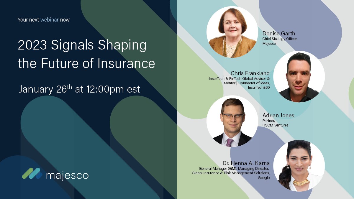 csfrankland's tweet photo. Join myself, @denisegarth | @Majesco_Inc, Dr. Henna Karna | @Google and Adrian Jones | HSCM Ventures, tomorrow, as we dive into the 2023 Signals Shaping the Future of Insurance.

#insurance #innovation #businessmodels #technology #sharingeconomy #insurtechinnovators https://t.co/Ds1tC6BEPJ
