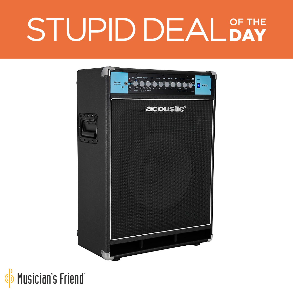 musiciansfriend's tweet photo. Stupid #Deal of the Day (01/25/23): Acoustic B300C 1X15 300W Bass Combo With Tilt-Back Cabinet - Only $349.99! (Was: $499.99) Limited quantities, while supplies last. https://t.co/bkSE2Nvg9c #musician https://t.co/mHjWDTKdFc
