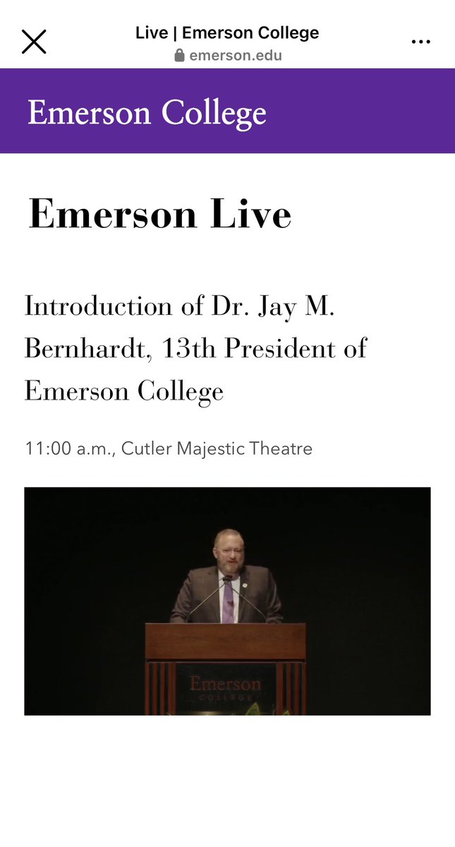 🎤 Who else attending or tuning in to hear <a href="/EmersonCollege/">Emerson College</a>’s new president <a href="/jaybernhardt/">Jay Bernhardt</a>’s warm introduction? 

Welcome to the Lion Pride💜🦁

emerson.edu/live?fbclid=PA…