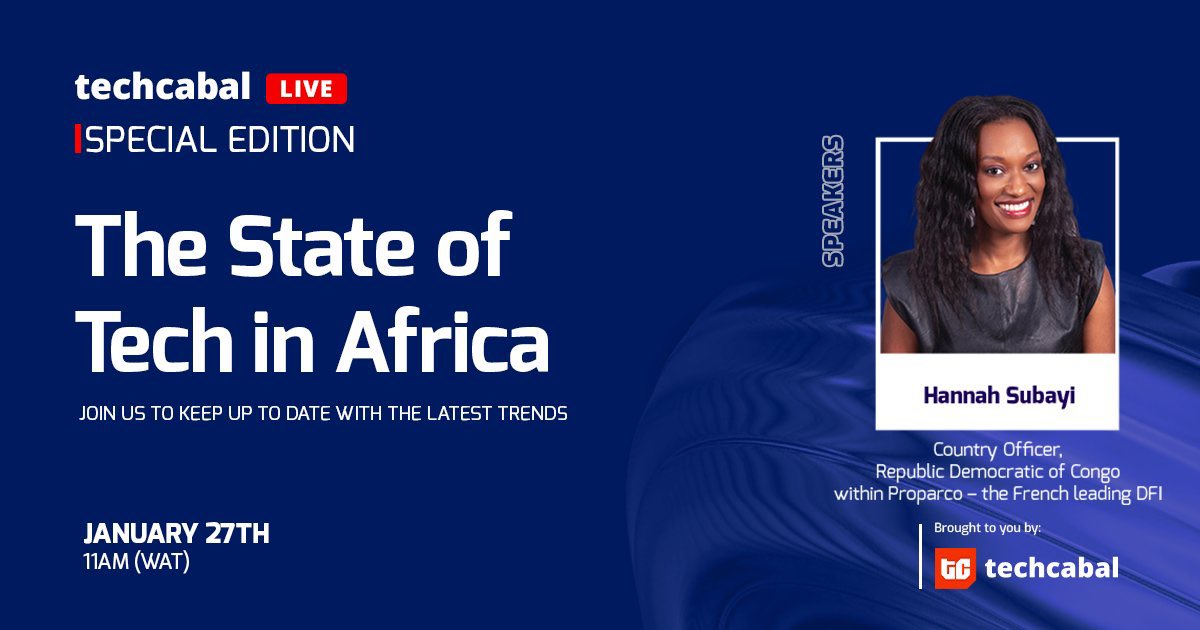 are you curious about all that went down in African tech last quarter? i will be moderating a special edition of <a href="/TechCabal/">TechCabal</a> TC Live where we will launch the State of Tech Report for Q4 2022. join me, <a href="/KSubayi/">Hannah Subayi K.</a>, <a href="/ismaelbelkhayat/">Ismael Belkhayat</a>, and <a href="/onu_kwue/">Alexander Onukwue</a> this Friday: bit.ly/sotiajan27
