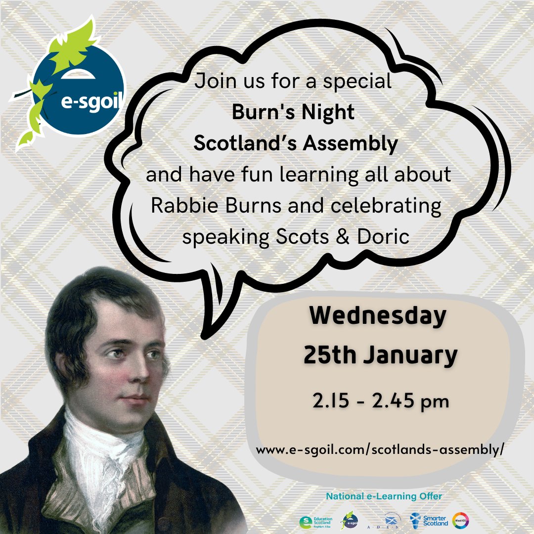 If you missed our special Burn's Night Scotland's Assembly this afternoon don't worry as you can watch it on demand on our website here:
e-sgoil.com/scotlands-asse…
Huge thanks to special guest <a href="/JamieFairbairn1/">Dr Jamie Fairbairn</a> 
#ScotlandsAssembly #NeLO