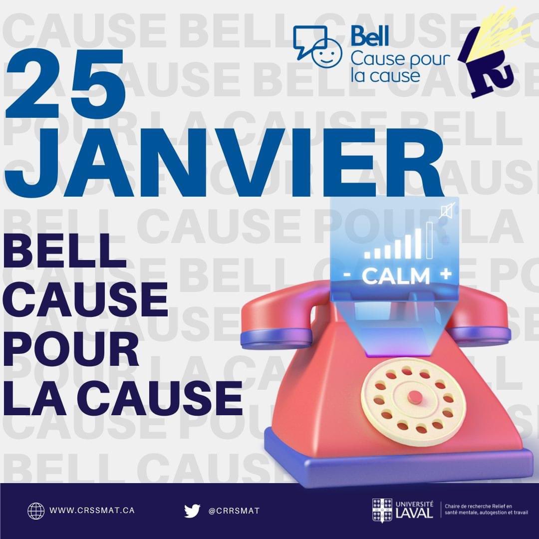 Aujourd'hui, nous soulignons l'action <a href="/Bell_Cause/">Bell Cause</a> qui soutient + 𝗱𝗲 𝟭 𝟰𝟬𝟬 organismes offrant du soutien et des services en santé mentale partout au Canada. Dont notre partenaire @monrelief, acteur actif dans le domaine de la santé mentale. 😌